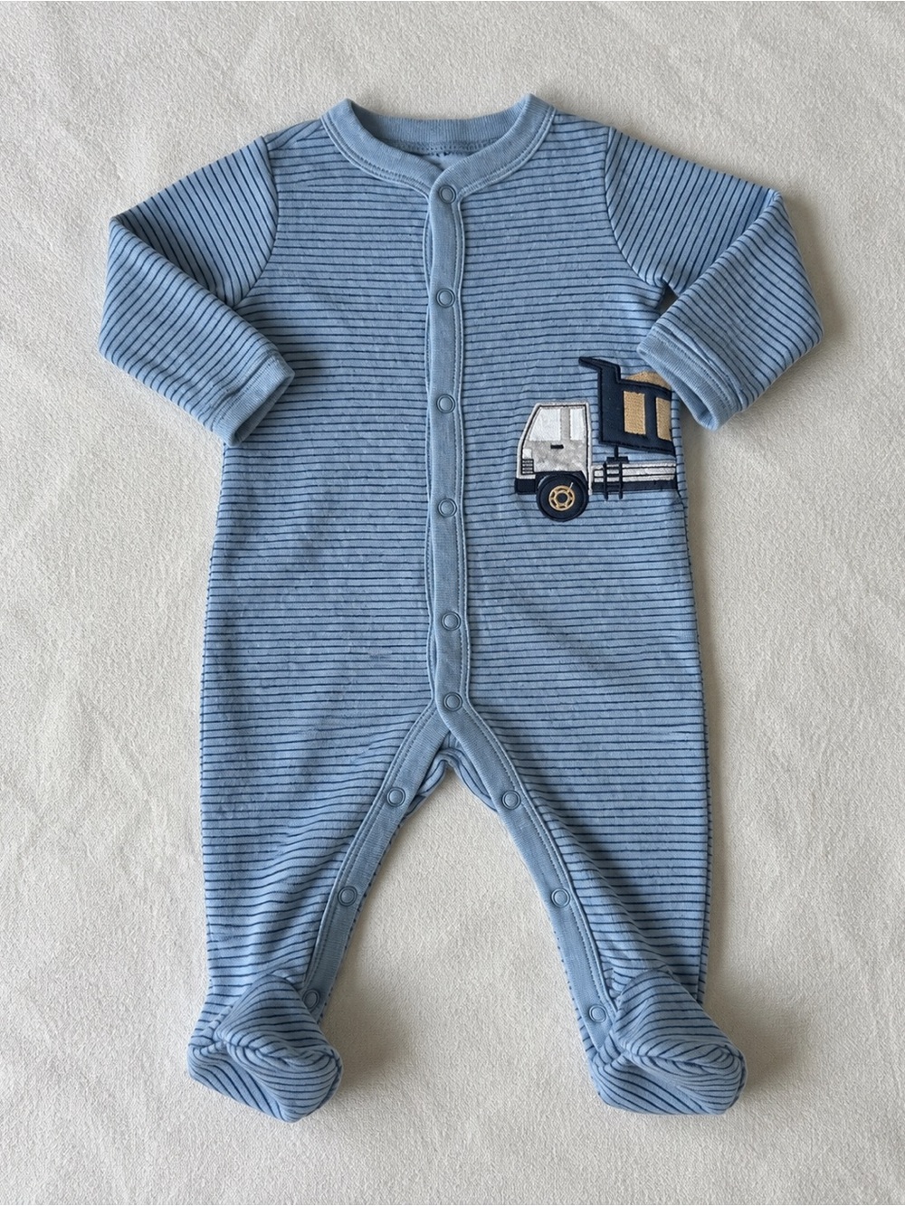 Carter's Light Blue Striped Footed Pajamas with Truck Applique 3M